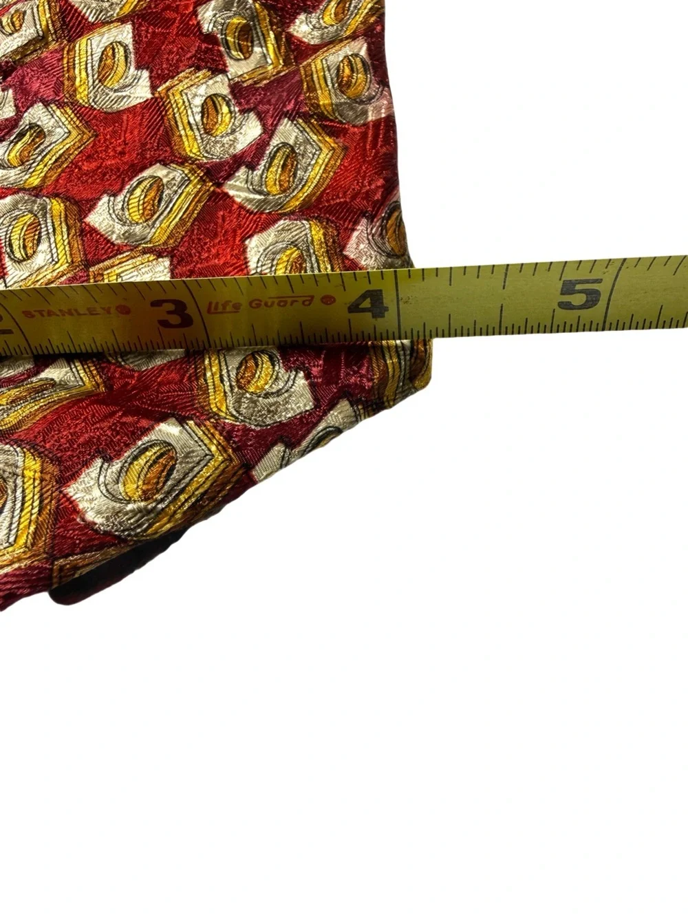 Ermenegildo Zegna Red Silk Tie with Gold and Cream Geometric Motif